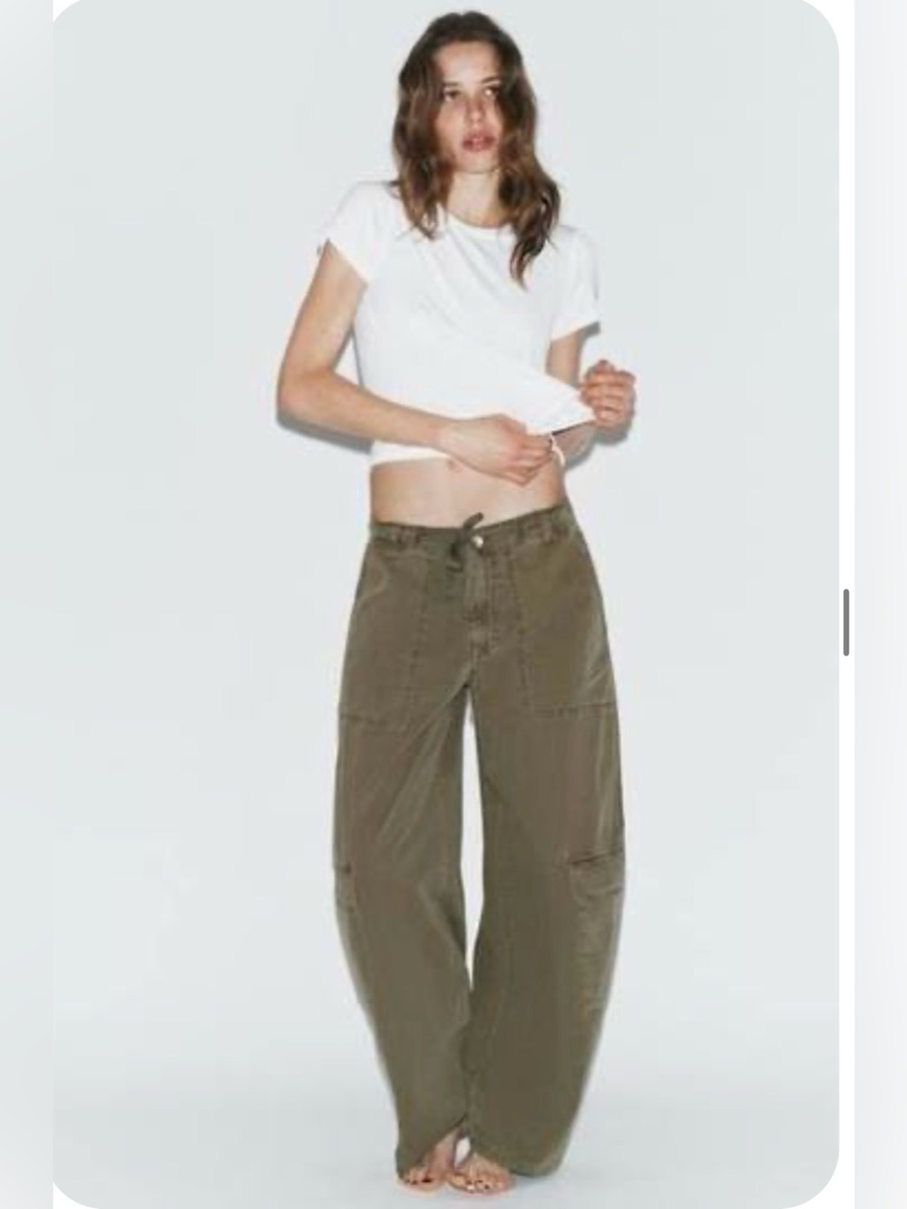 Zara Olive Green Barrel Leg Cargo Pants Size 6